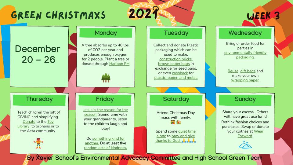 You are currently viewing Weekly Green ChristmaXS Calendar Dec. 20–26, 2021