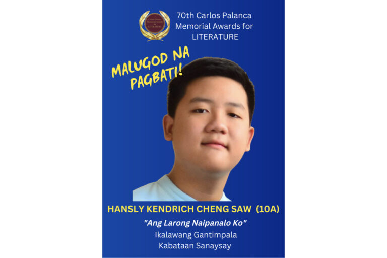 Read more about the article Pagkilala kay Hansly Saw, Ikalawang Gantimpala sa 70th Carlos Palanca Memorial Awards for Literature